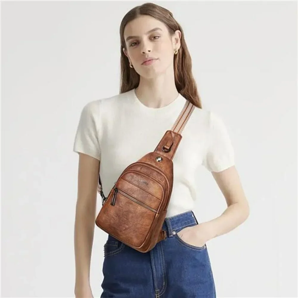 Faux Leather Sling Bag Crossbody Fanny Pack Travel Shoulder Tote Backpack